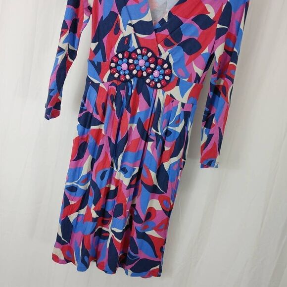 Boden Floral/geometric Beaded Women's Size 4 Knee Length Dress 3/4 Sleeve.
Armpi - Picture 5 of 7